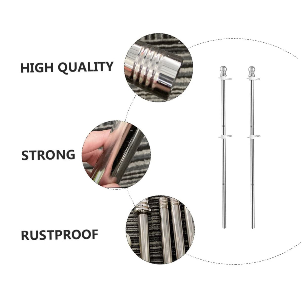 2 Pieces 1.5m Stainless Steel Flagpole L842