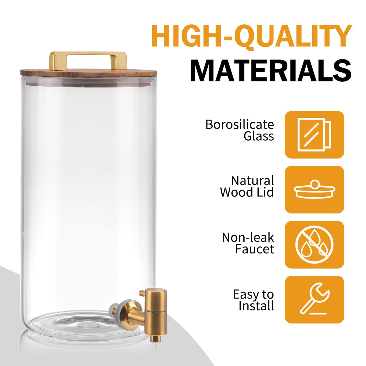 2 PCS 1.5 Gallon Glass Drink Dispenser with Wood Stand and Spigot N14689