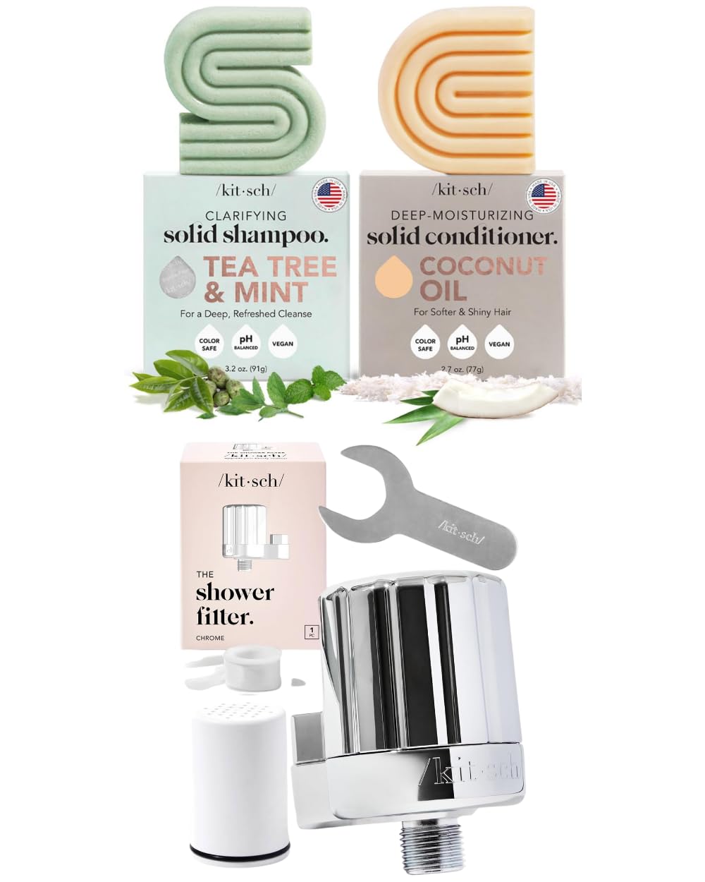 Tea Tree Shampoo + Coconut Oil Conditioner and Shower Filter Bundle Y66359
