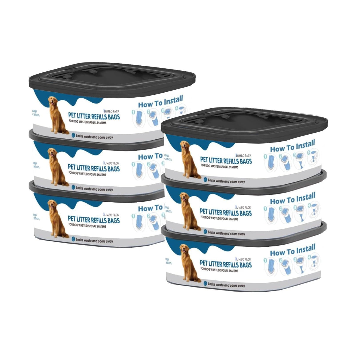 6 Pack Jumbo Square Refills Pet Waste Bags Q434884