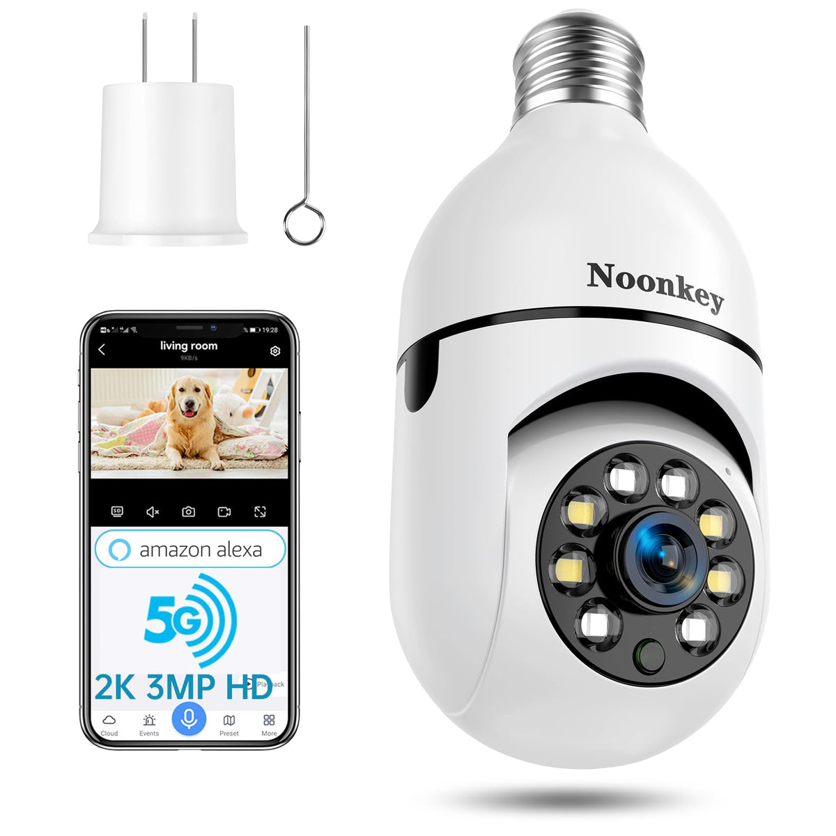 Light Bulb Security Camera 2K 3MP WiFi 360° Color Night Vision Two-Way Talk T9305