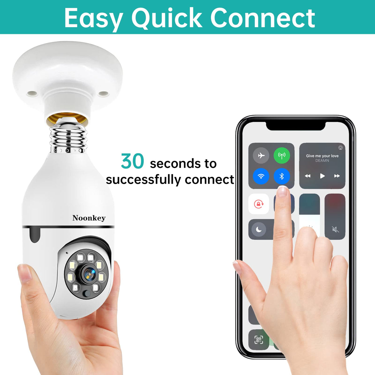 Light Bulb Security Camera 2K 3MP WiFi 360° Color Night Vision Two-Way Talk T9305