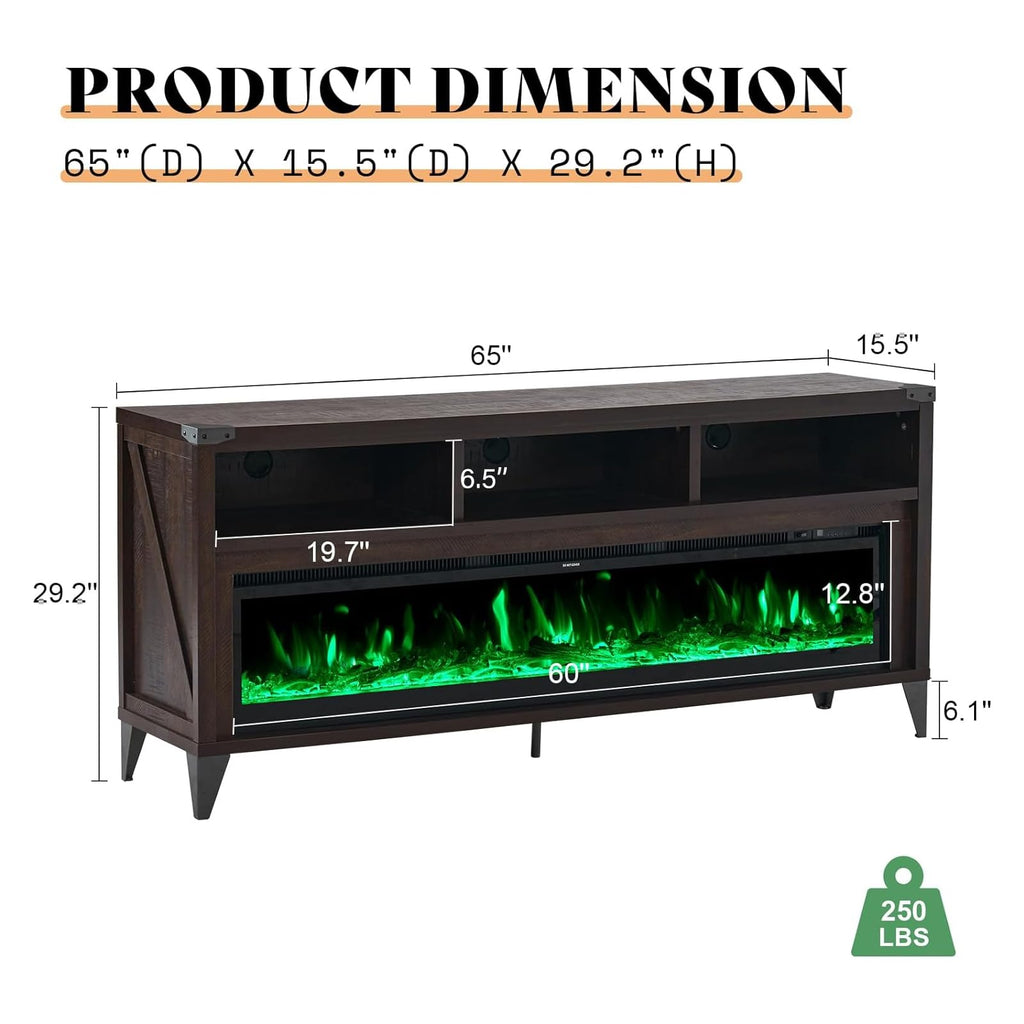 65" Fireplace TV Stand with 60" Glass Electric Fireplace J60956
