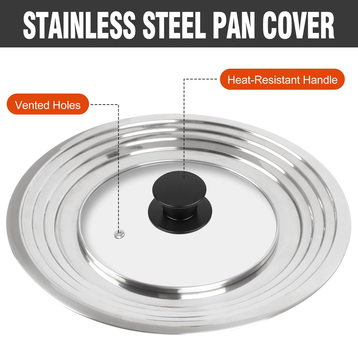 Universal Lid for Pots and Pans Skillets 8.2-12.5 Inch Stainless Steel J725208