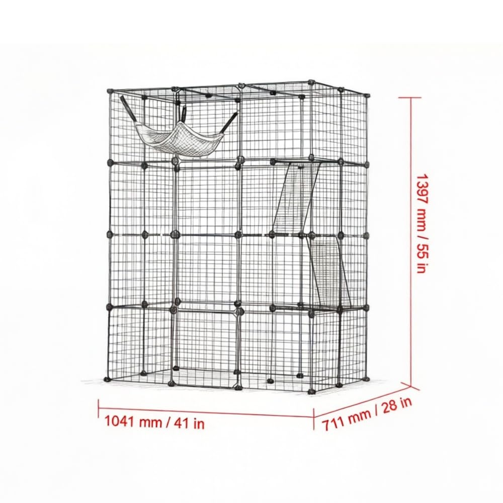 4-Tier Metal Wire Cat Cage with Hammock, Platforms & Ramps, Black L612056