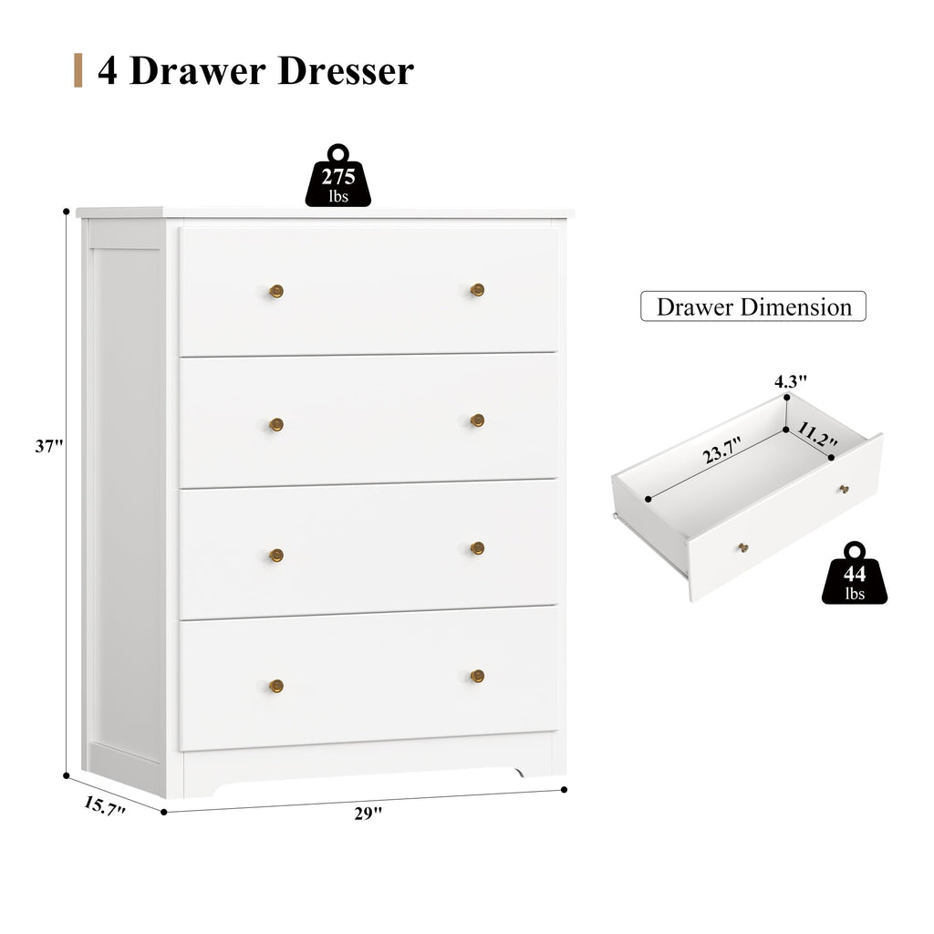 White 4 Drawer Wood Dresser Z7114