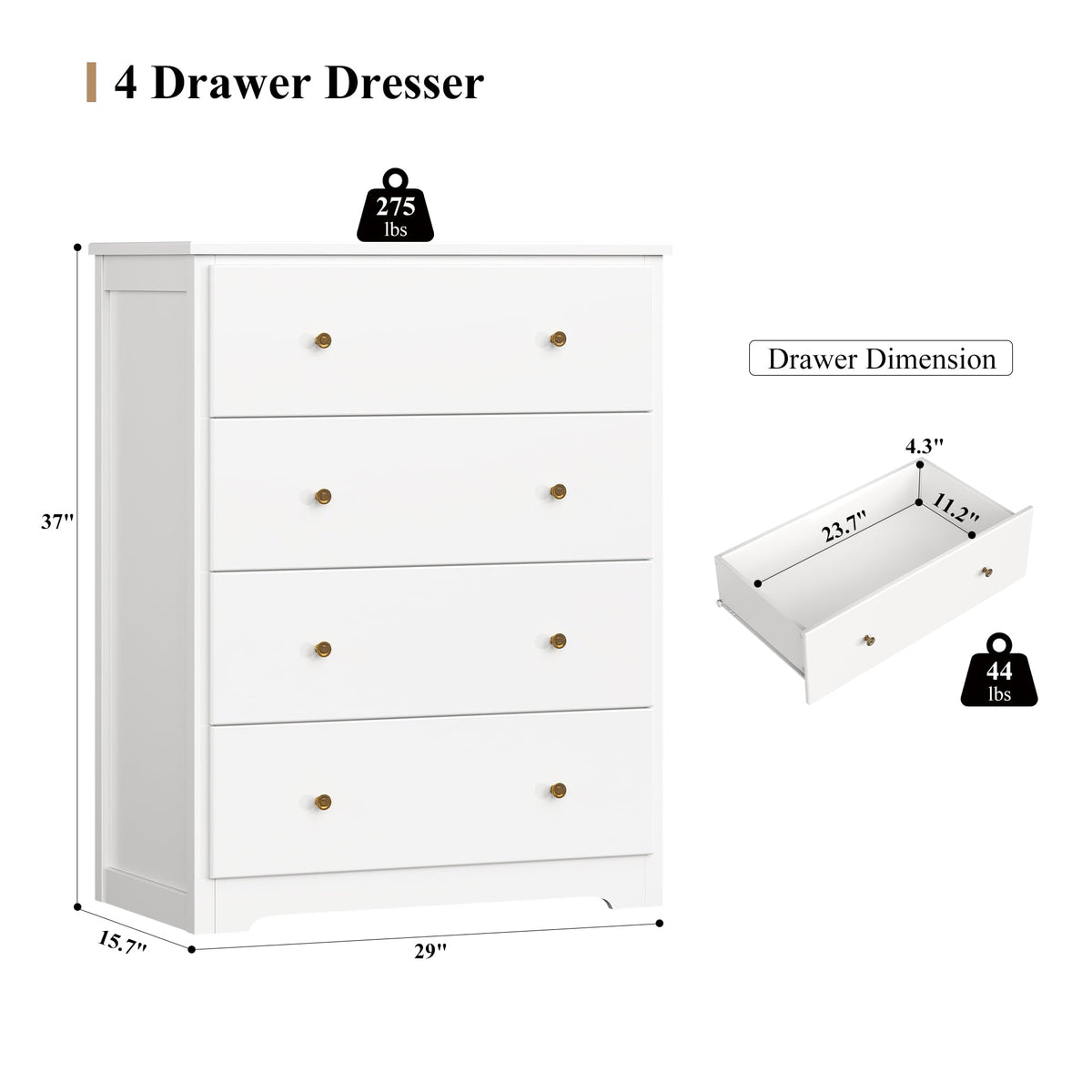 White 4 Drawer Wood Dresser Z7114