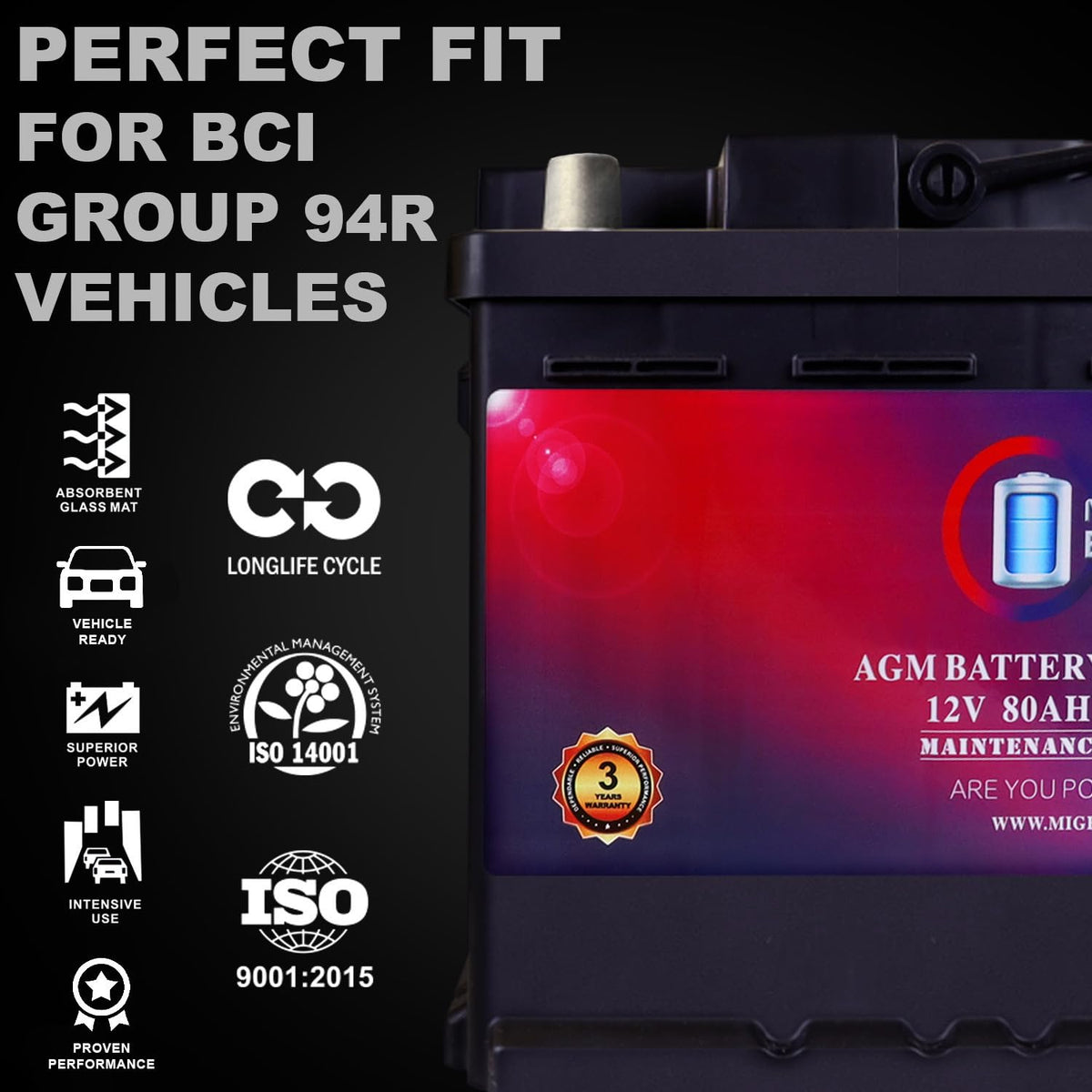 12V 80AH 850 CCA Replacement Battery C9004