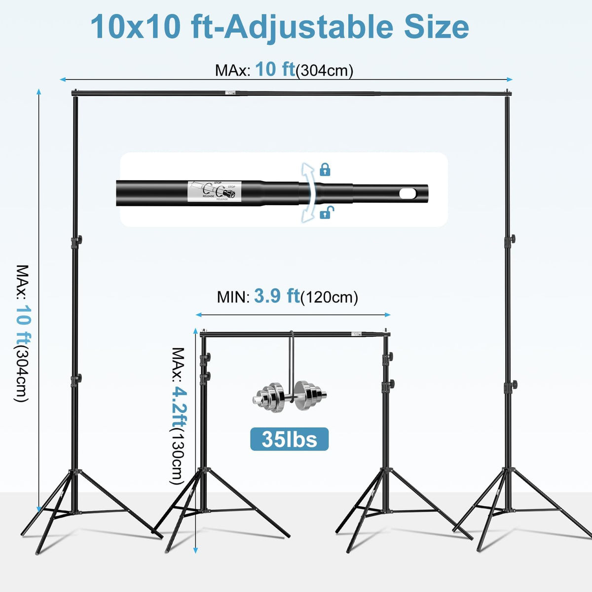 10x10Ft Heavy Duty Adjustable Backdrop Stand D676