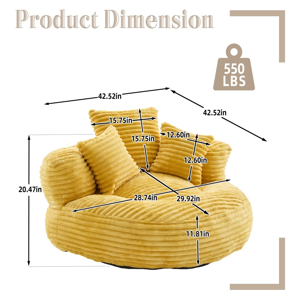 Oversized Corduroy Bean Bag Chair with 3 Pillows C474935