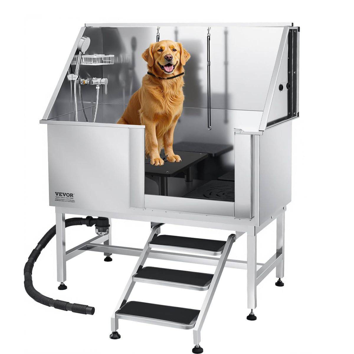 Stainless Steel 50 inch Dog Washing Station with Stairs M4401