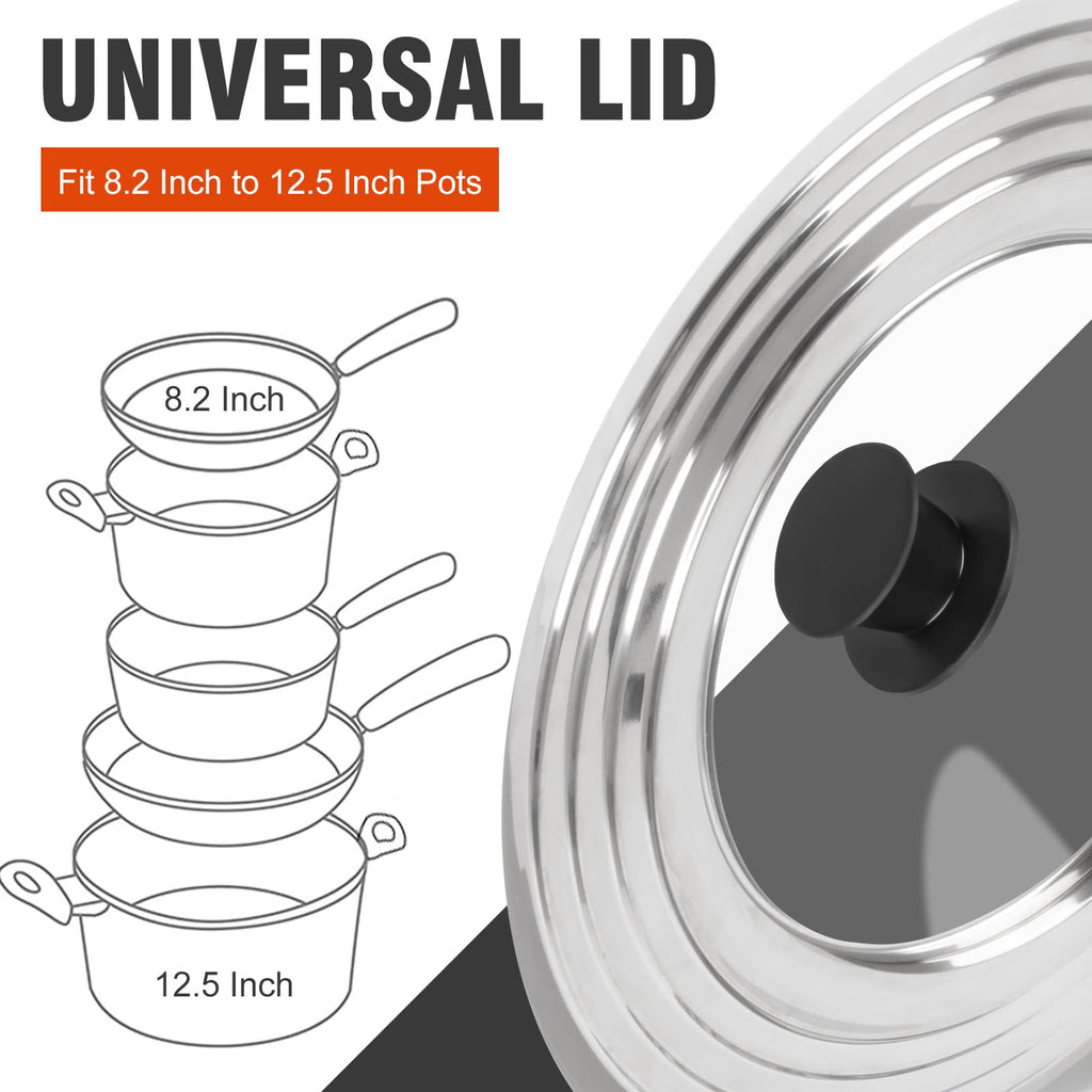 Universal Lid for Pots and Pans Skillets 8.2-12.5 Inch Stainless Steel J725208