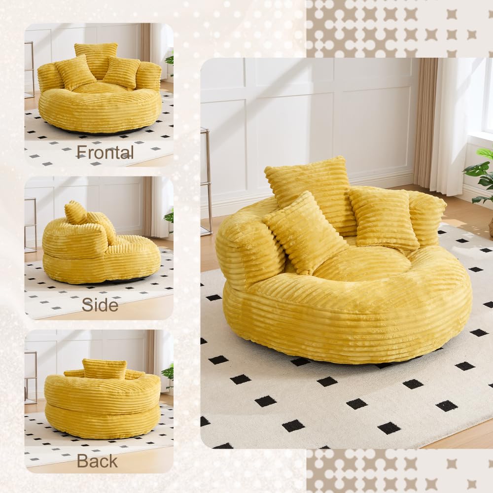Oversized Corduroy Bean Bag Chair with 3 Pillows C474935