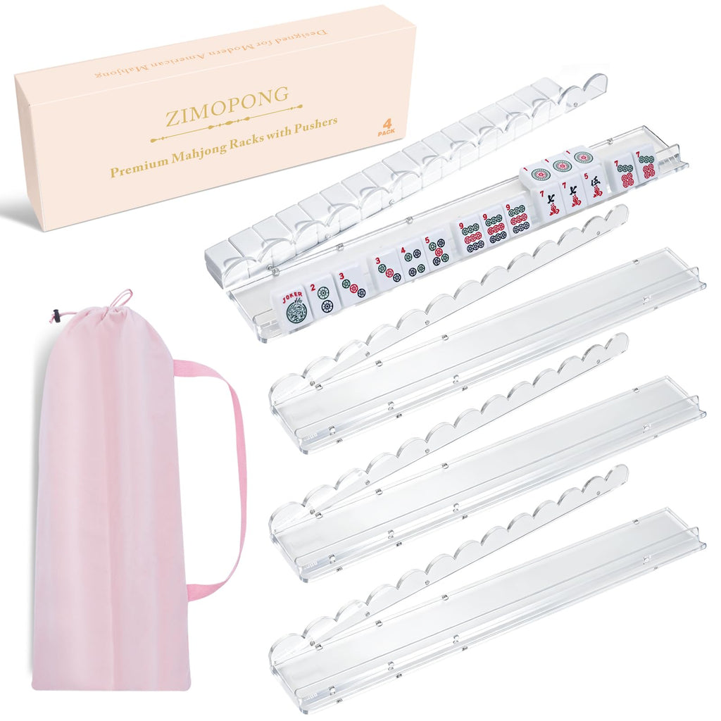 Clear Acrylic 17.5inch Mahjong Racks with Magnetic Pushers, 4 PCS M316053