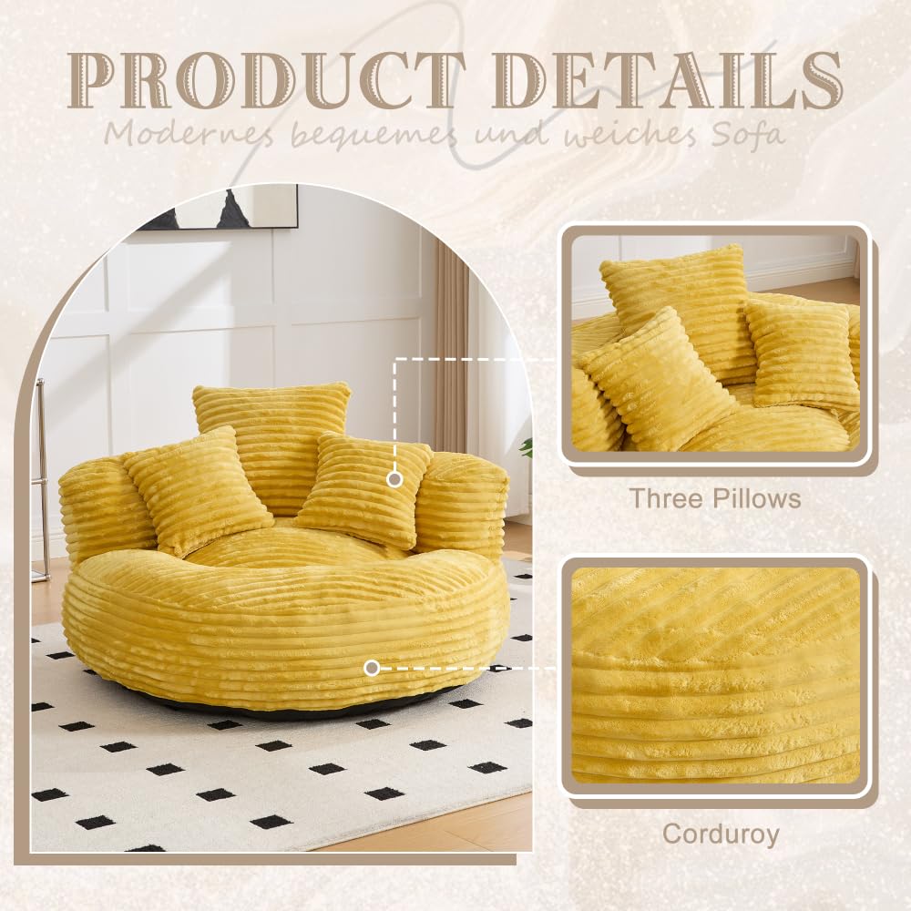 Oversized Corduroy Bean Bag Chair with 3 Pillows C474935