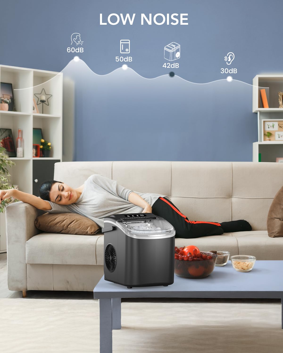 Black Countertop Ice Maker with Ice Scoop & Basket K52939