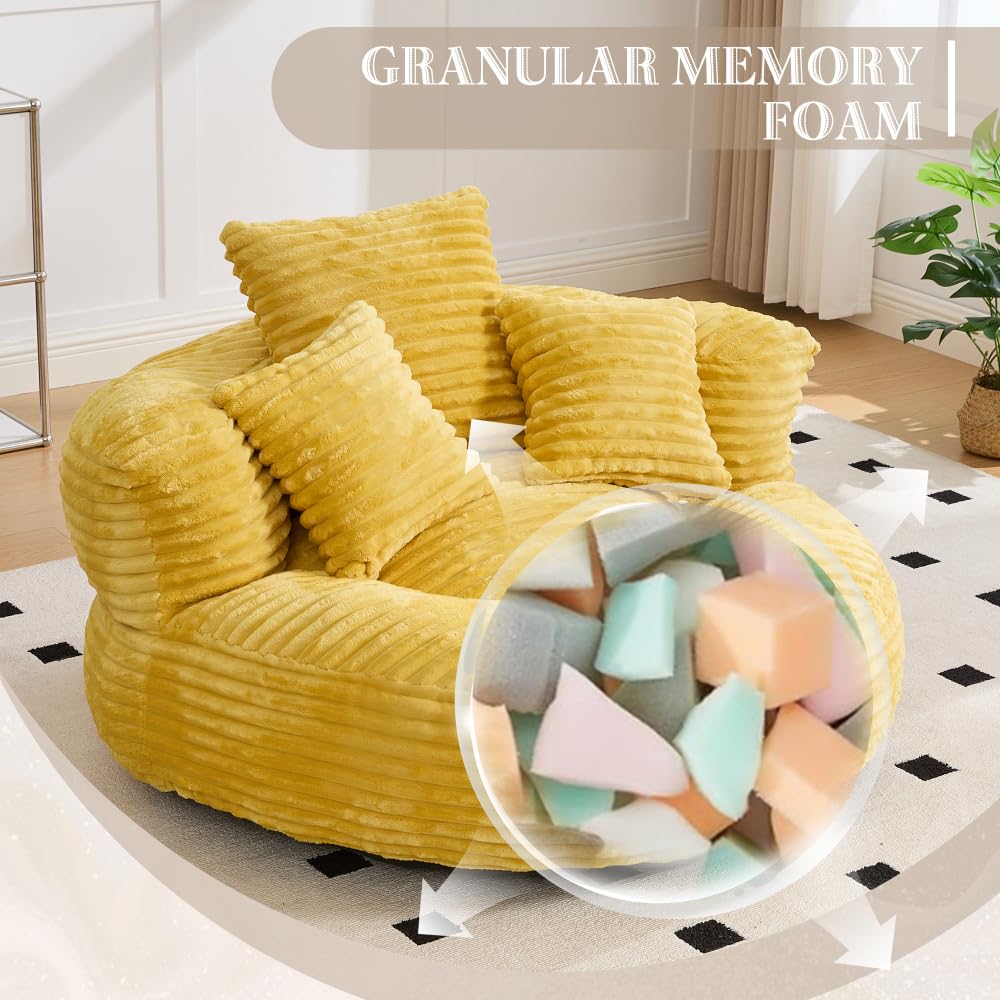 Oversized Corduroy Bean Bag Chair with 3 Pillows C474935