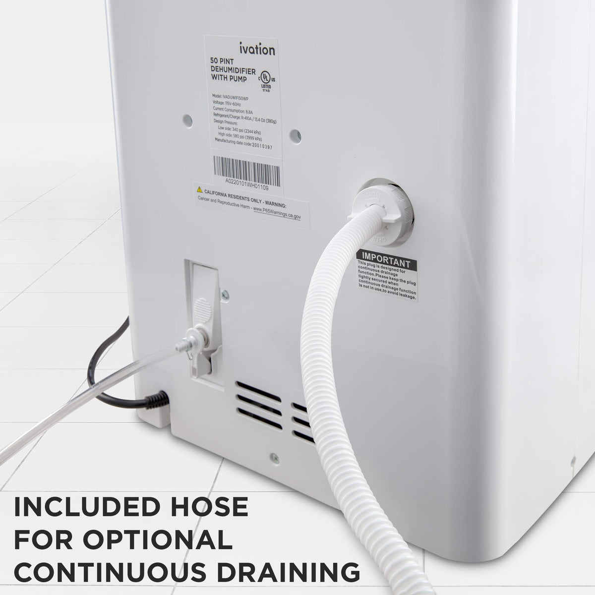 50 Pint Dehumidifier with Pump & Drain Hose L140