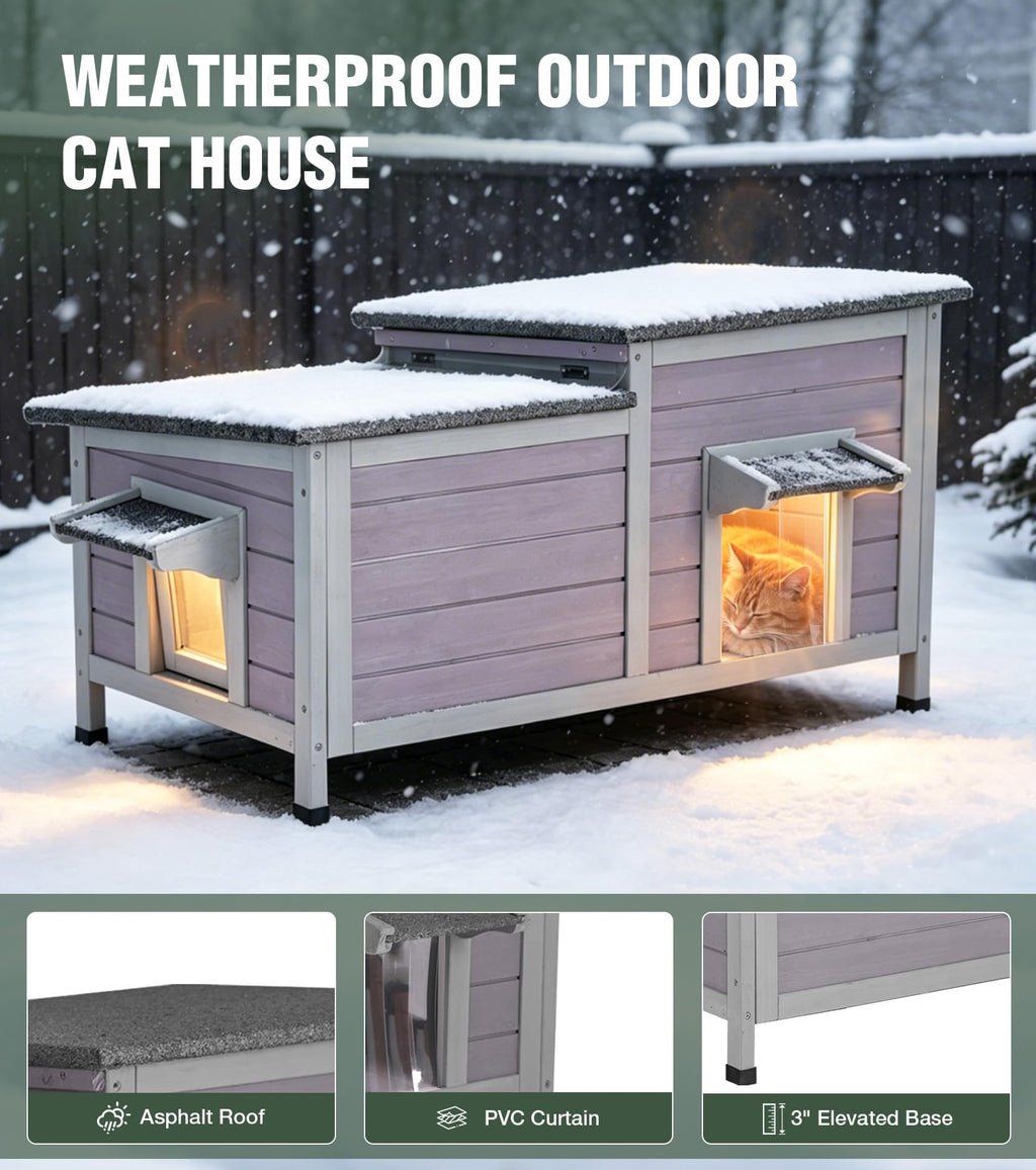 Large 2-Room Weatherproof Heated Cat House D6275