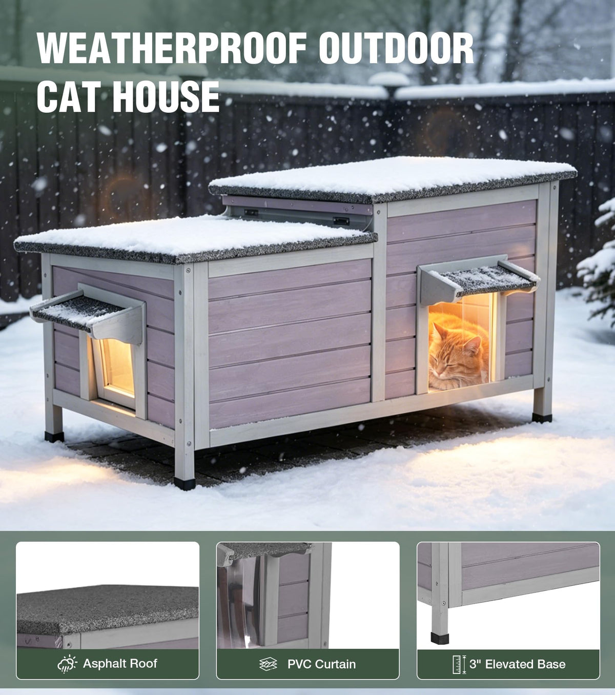 Large 2-Room Weatherproof Heated Cat House D6275