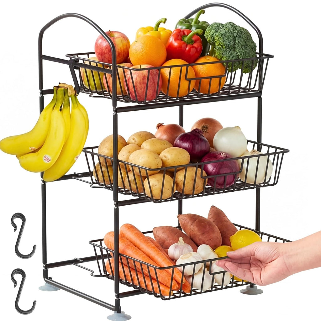 3 Tier Metal Fruit Basket with Banana Hangers H645540