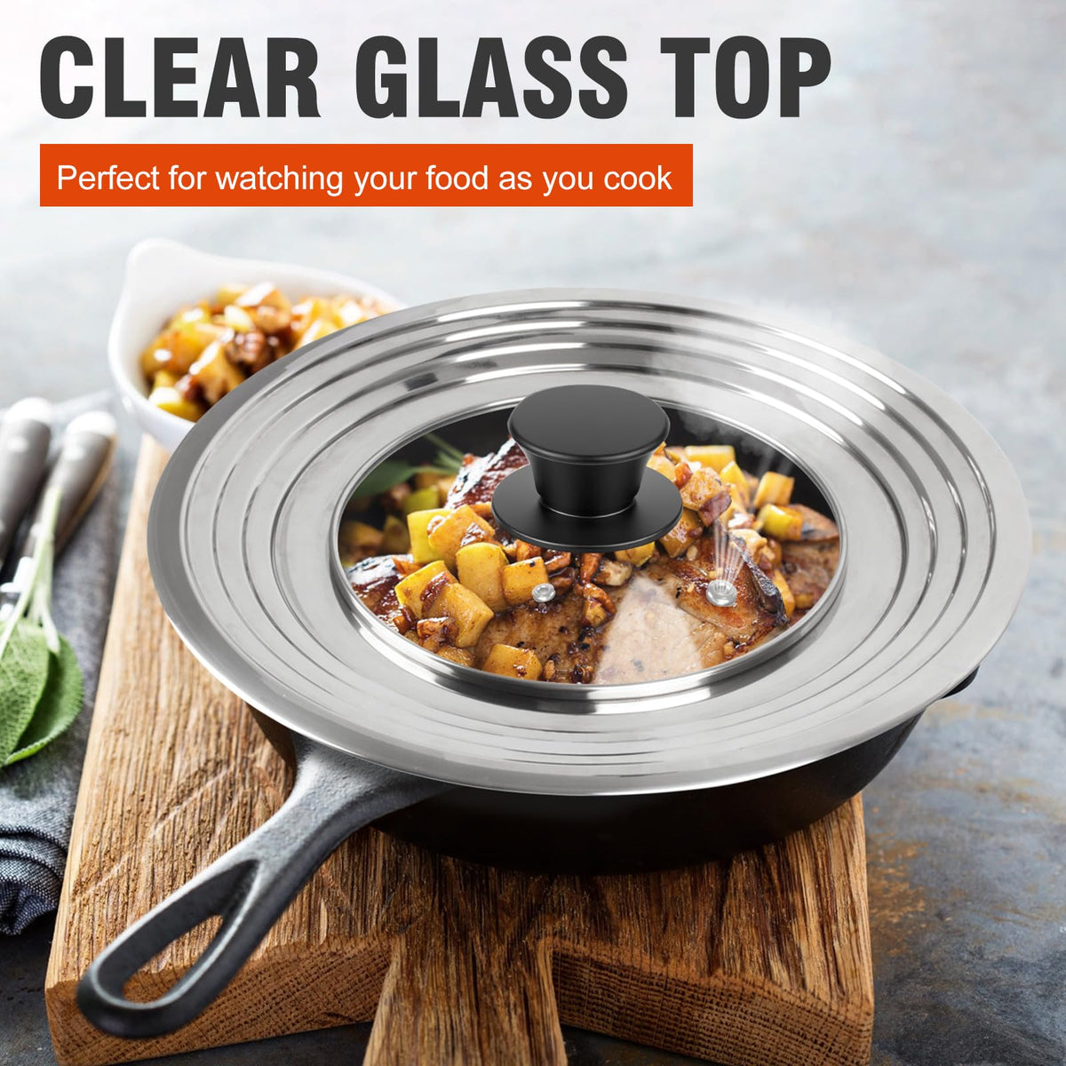 Universal Lid for Pots and Pans Skillets 8.2-12.5 Inch Stainless Steel J725208