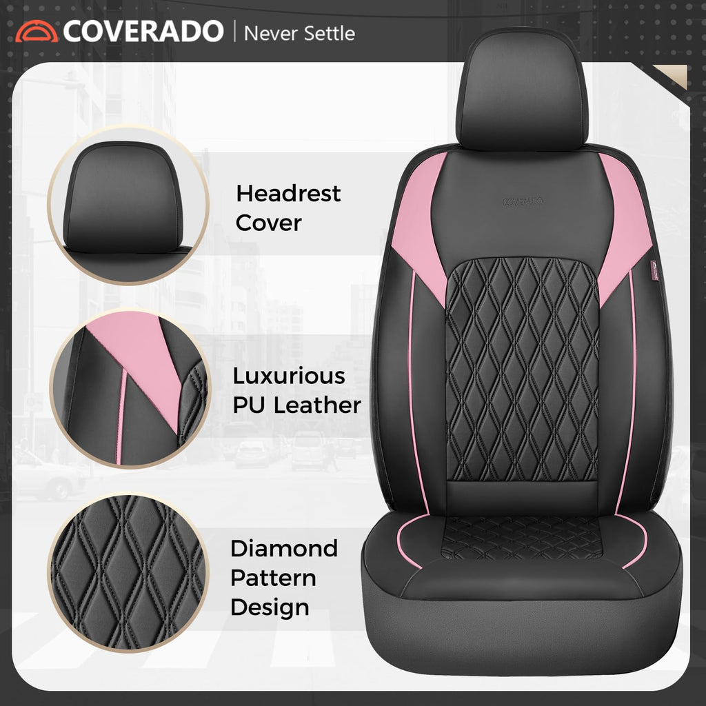 Black Pink Faux Leather Car Seat Covers Full Set B84954