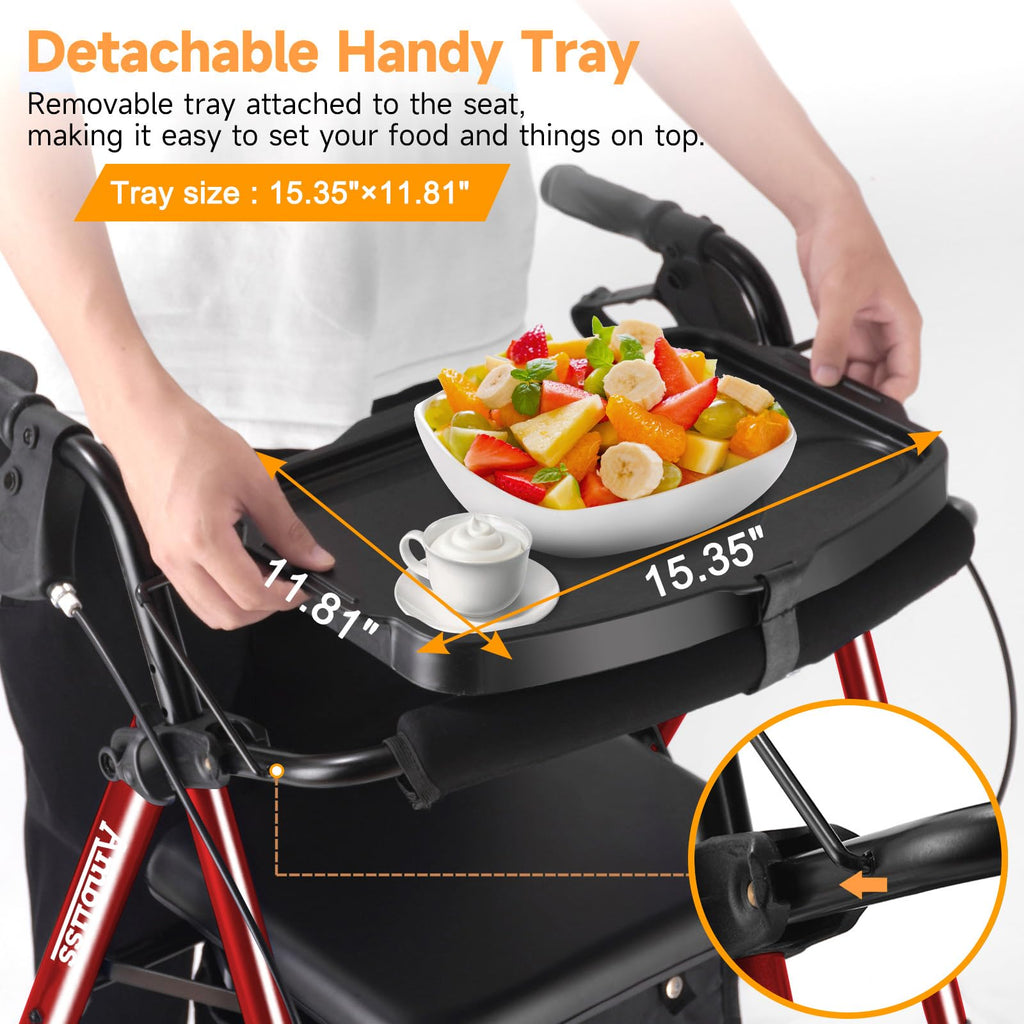 Foldable Rollator Walker with Seat & Tray T4820