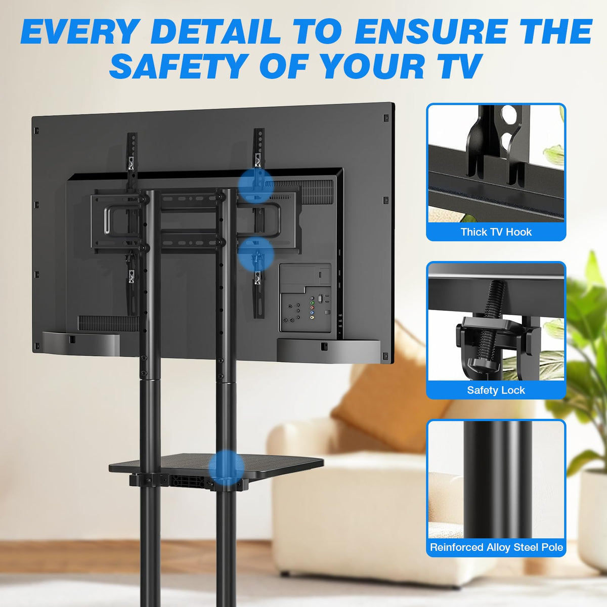 Rolling TV Stand with Laptop Shelf, Height Adjustable up to 88lbs K91466