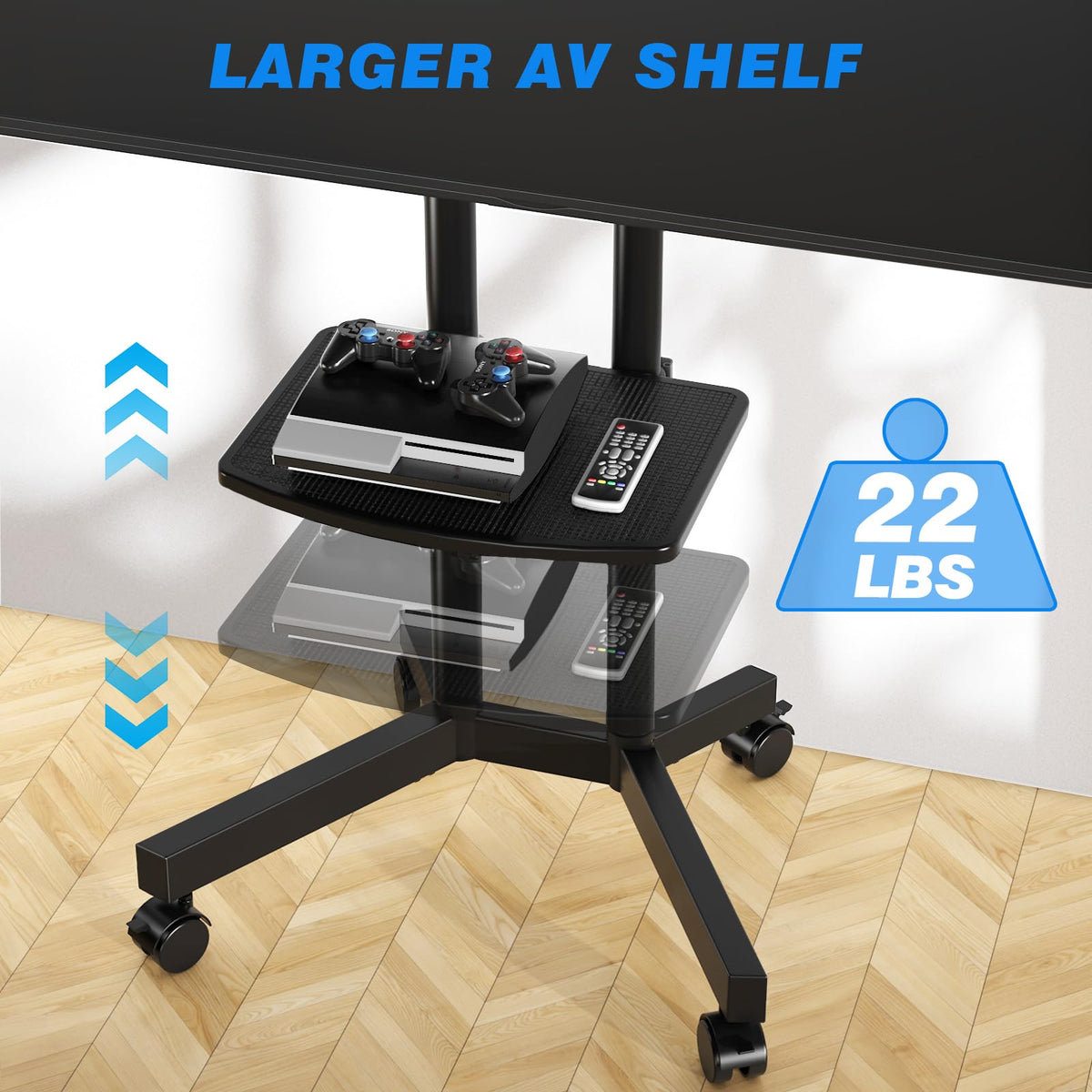 Rolling TV Stand with Laptop Shelf, Height Adjustable up to 88lbs K91466