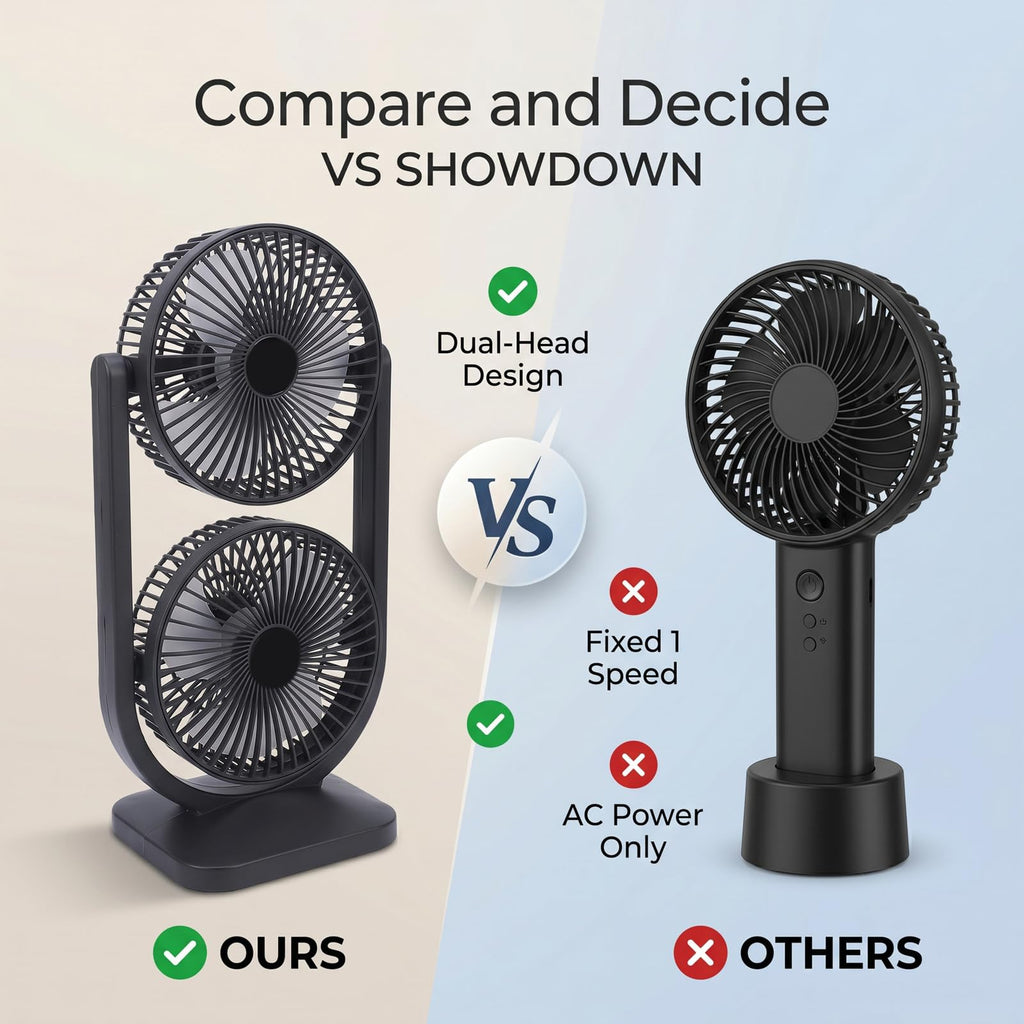 Portable USB Rechargeable 2 in 1 Dual Head Desk Fan Y597