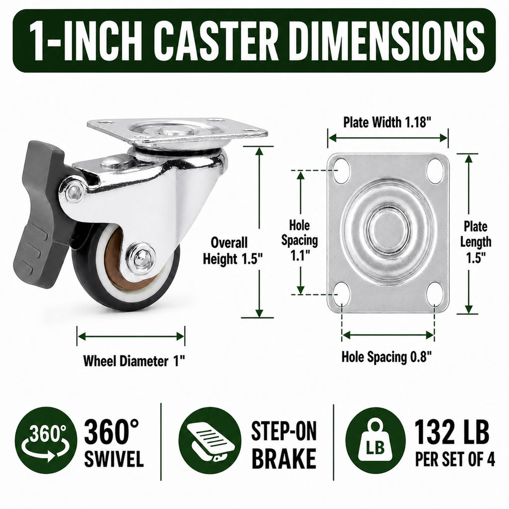 1 Inch Caster Wheels Set of 4 G7929