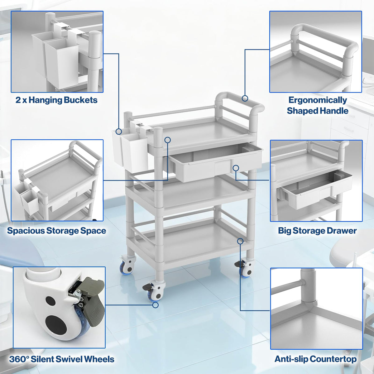 Medical Mobile Trolley Cart 3 Tier X7168