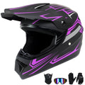 Kids Full Face Motocross Helmet 4-Pcs Set DOT Approved Purple X-Large L785
