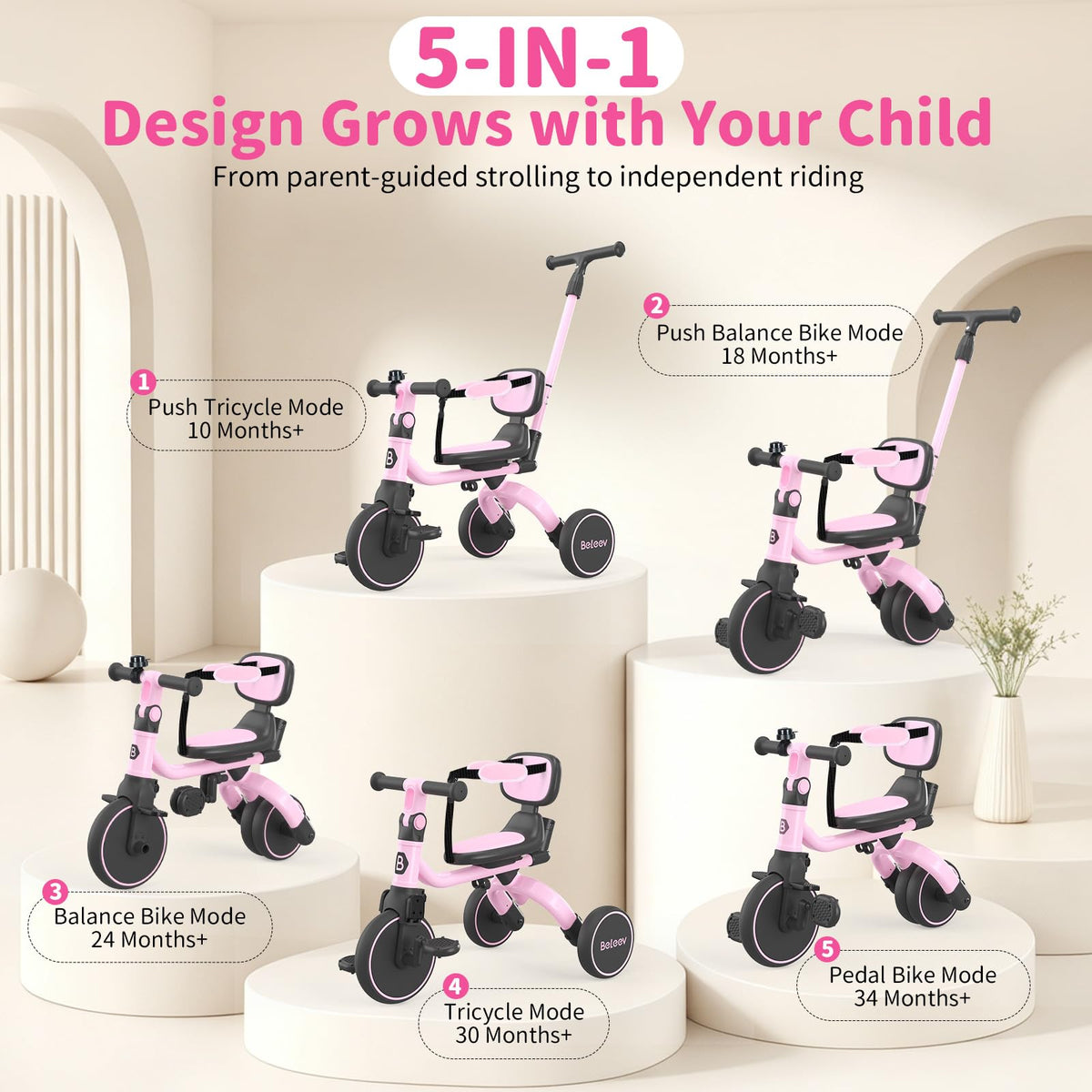 5 in 1 Toddler Tricycle & Balance Bike L6838