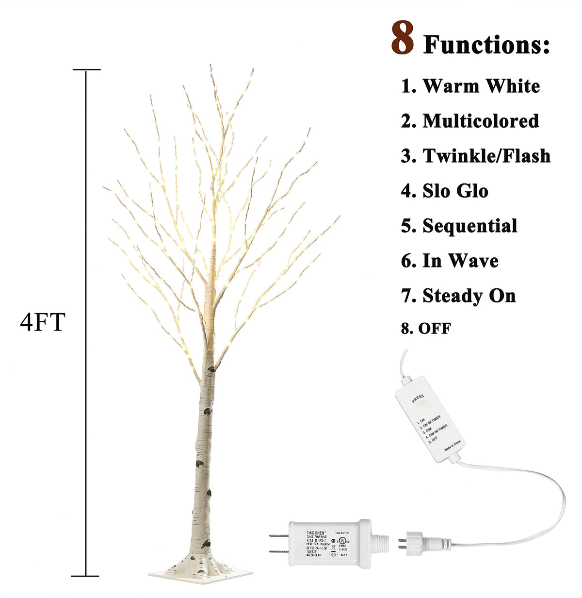4FT Lighted Twig Birch Tree with 200 LED Lights P3274
