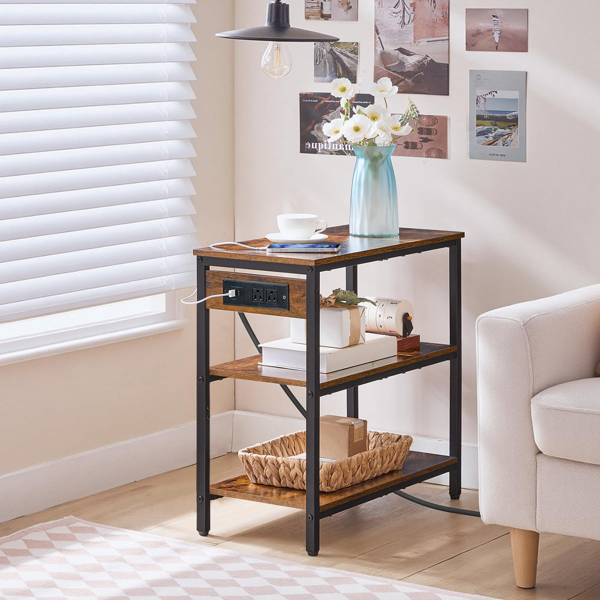 Charging Station End Table with 3 Tier Storage Shelf N323595