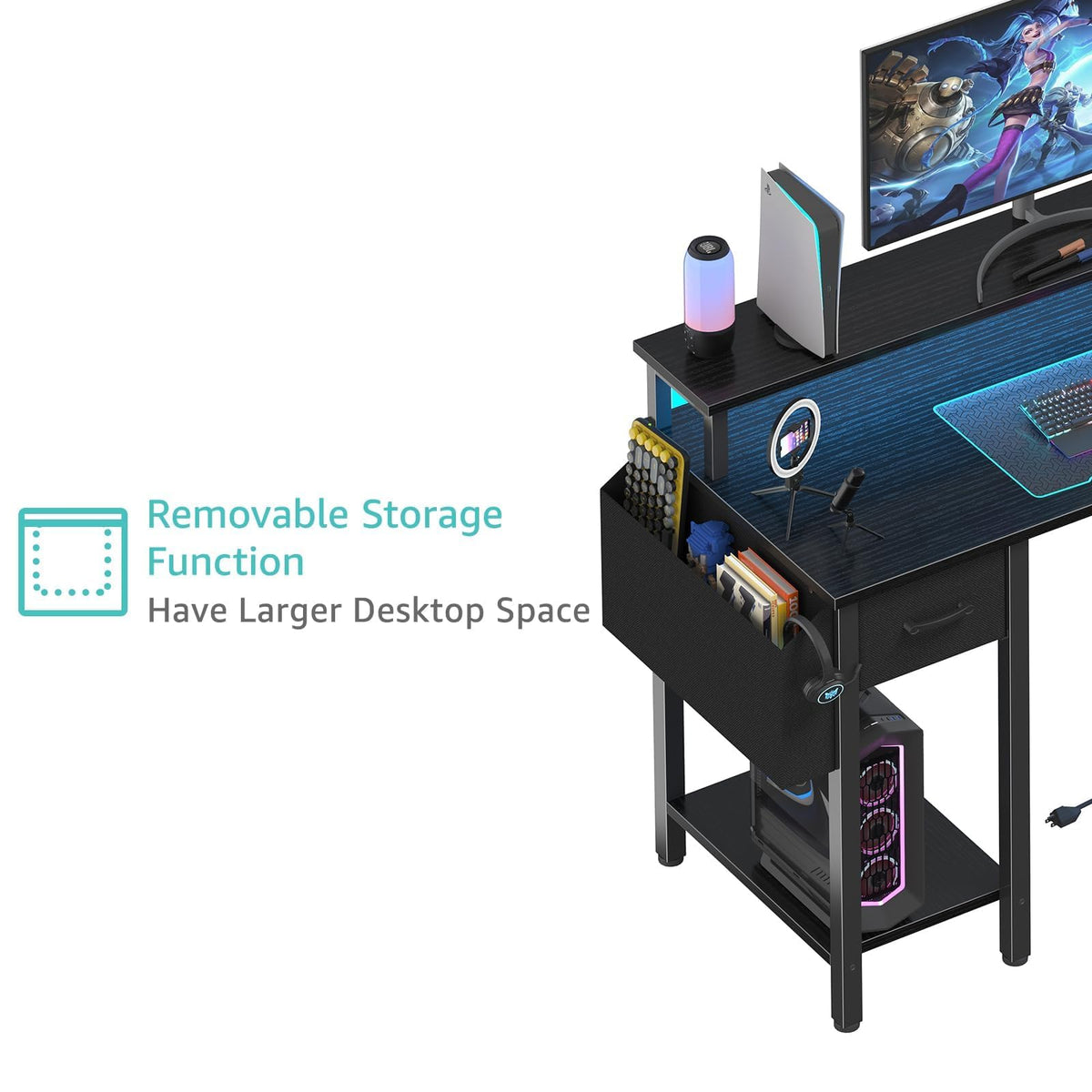 L Shaped Gaming Desk with Storage Shelves, 47 inch Black Y706518