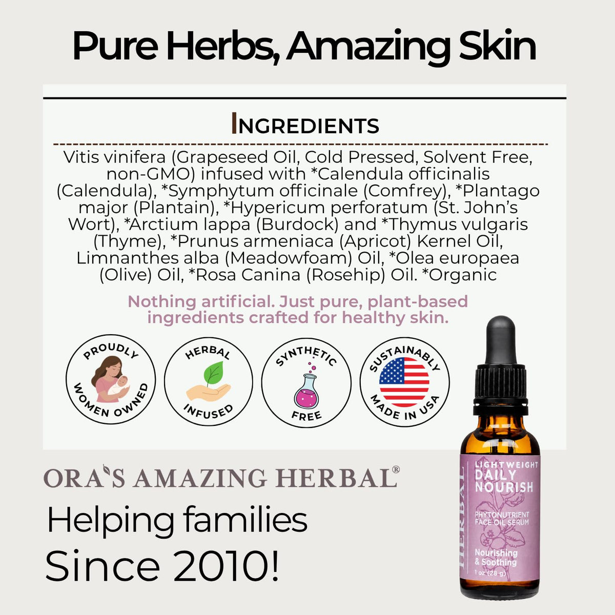 Unscented Plant Based Face Oil Serum, 1 oz M426