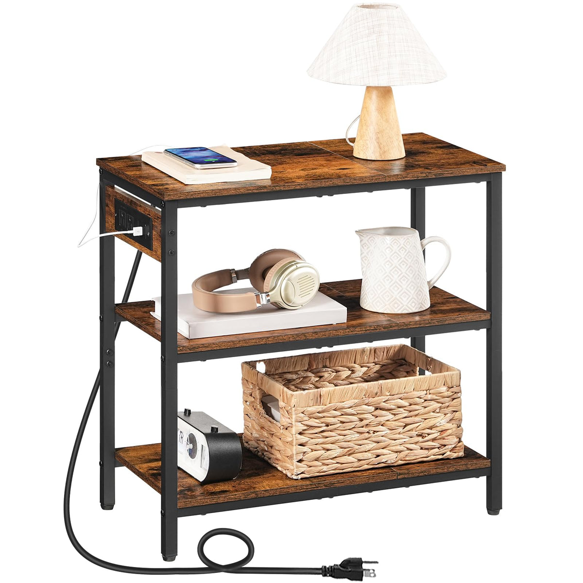 Charging Station End Table with 3 Tier Storage Shelf N323595