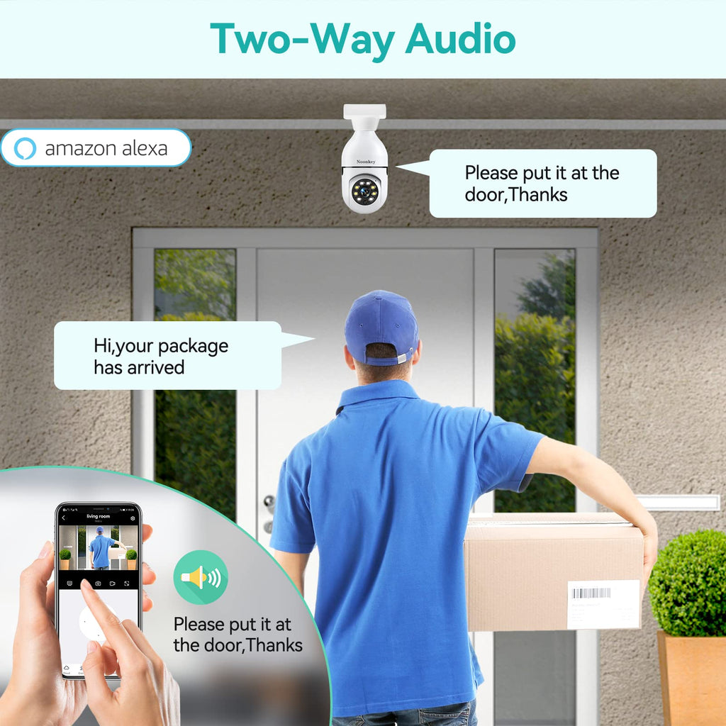 Light Bulb Security Camera 2K 3MP WiFi 360° Color Night Vision Two-Way Talk T9305