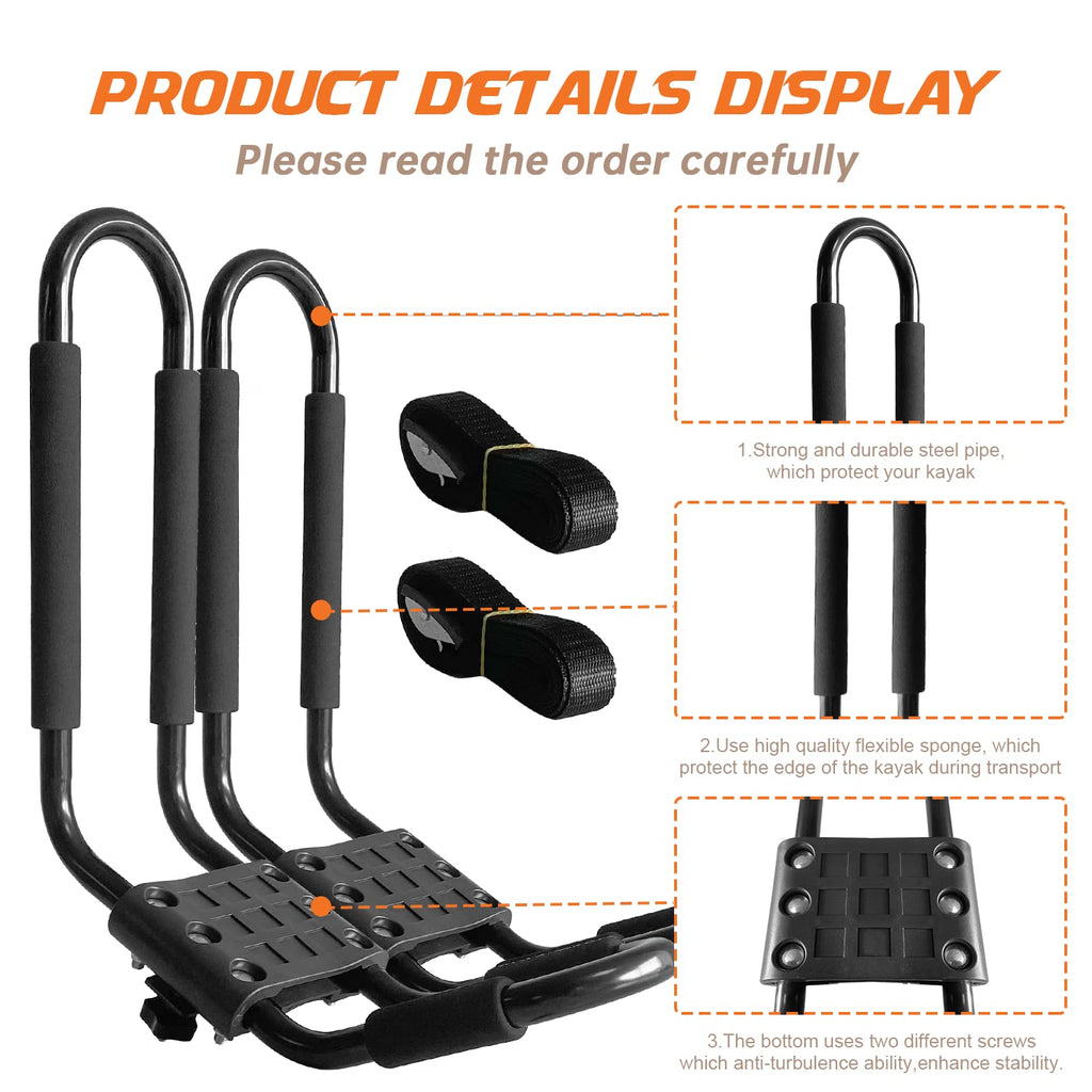2 Pair J-Bar Kayak Roof Rack with 4 Ropes M3786