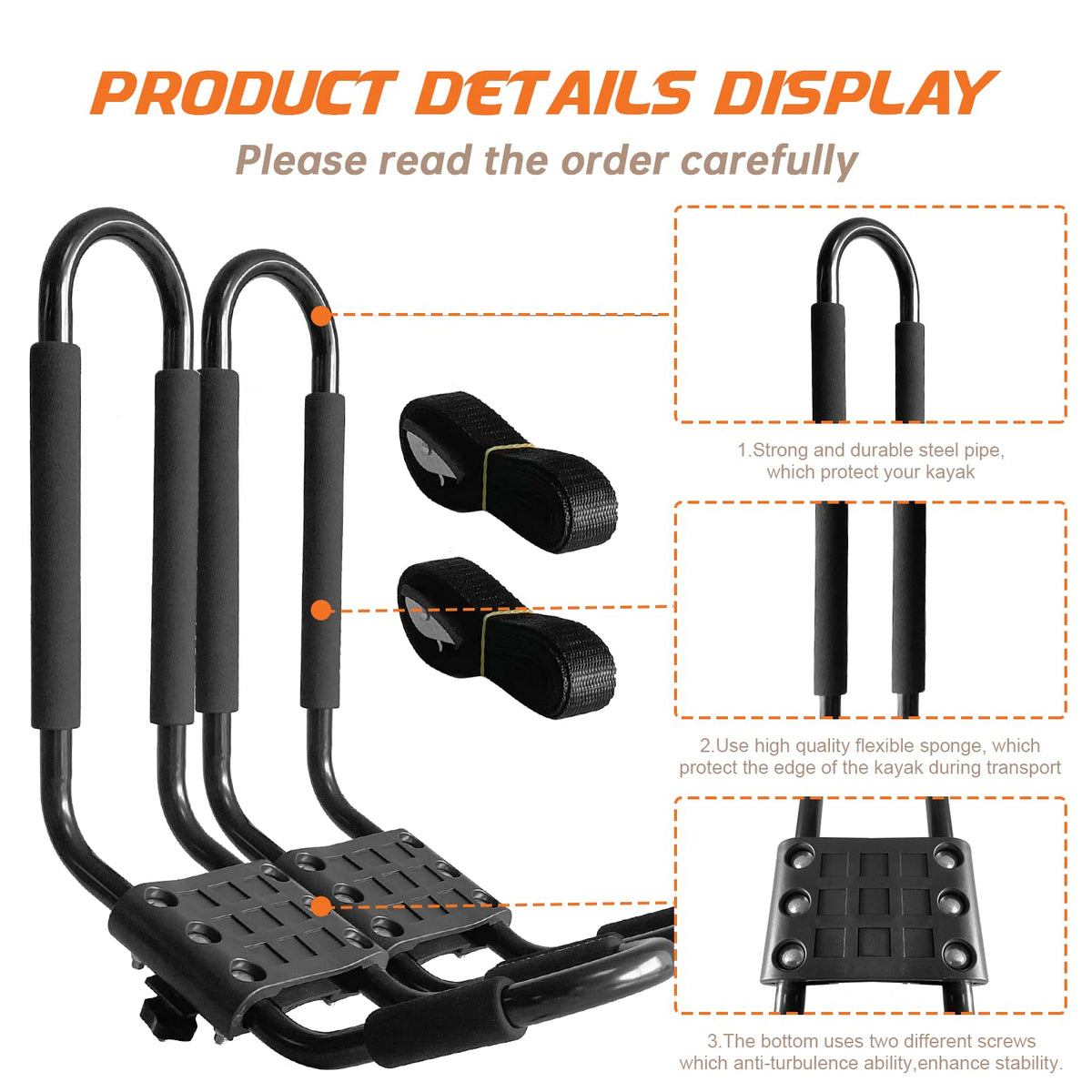 2 Pair J-Bar Kayak Roof Rack with 4 Ropes M3786
