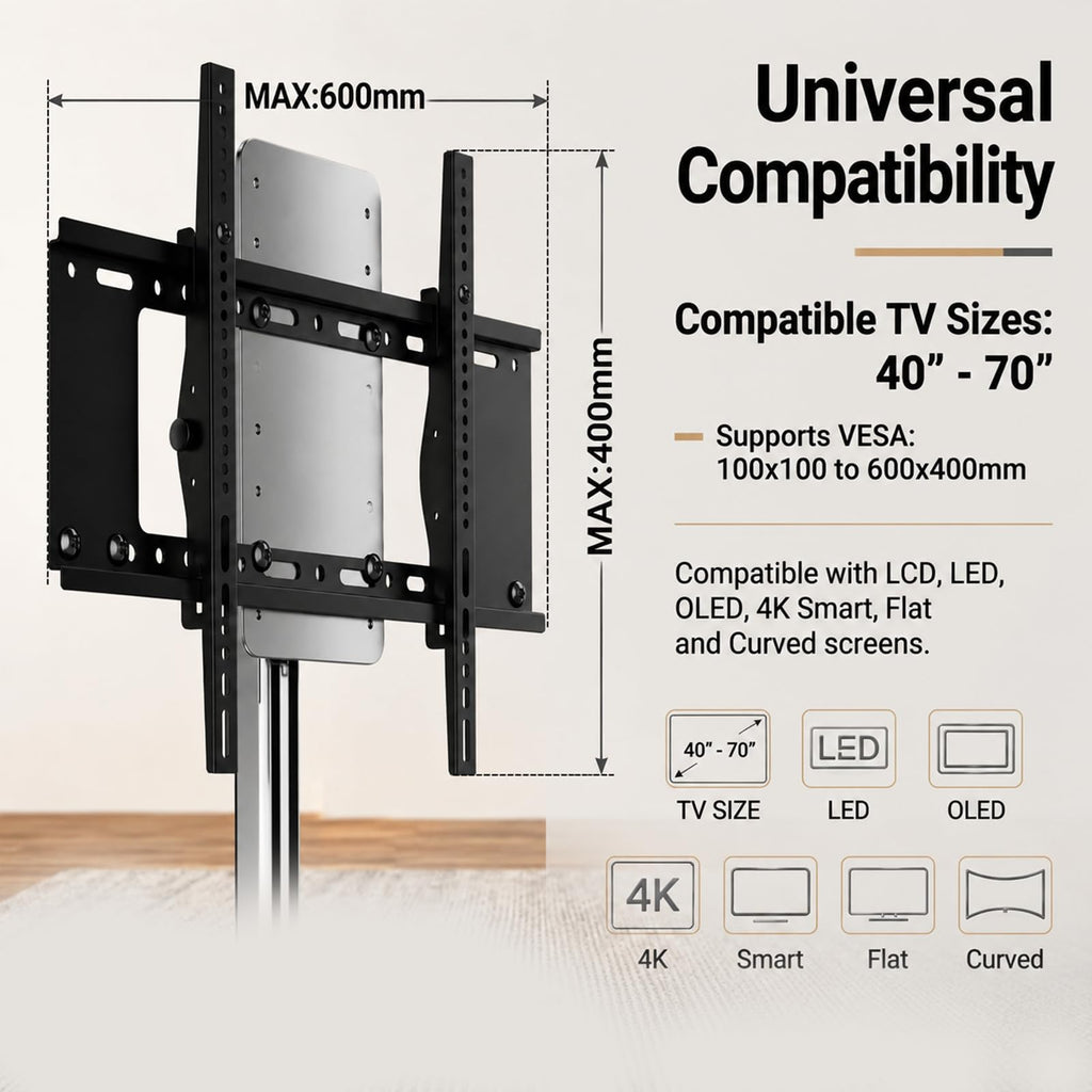 Rolling TV Stand Mount for 40” to 70” TVs up to 88 lbs with Wheels Q6912