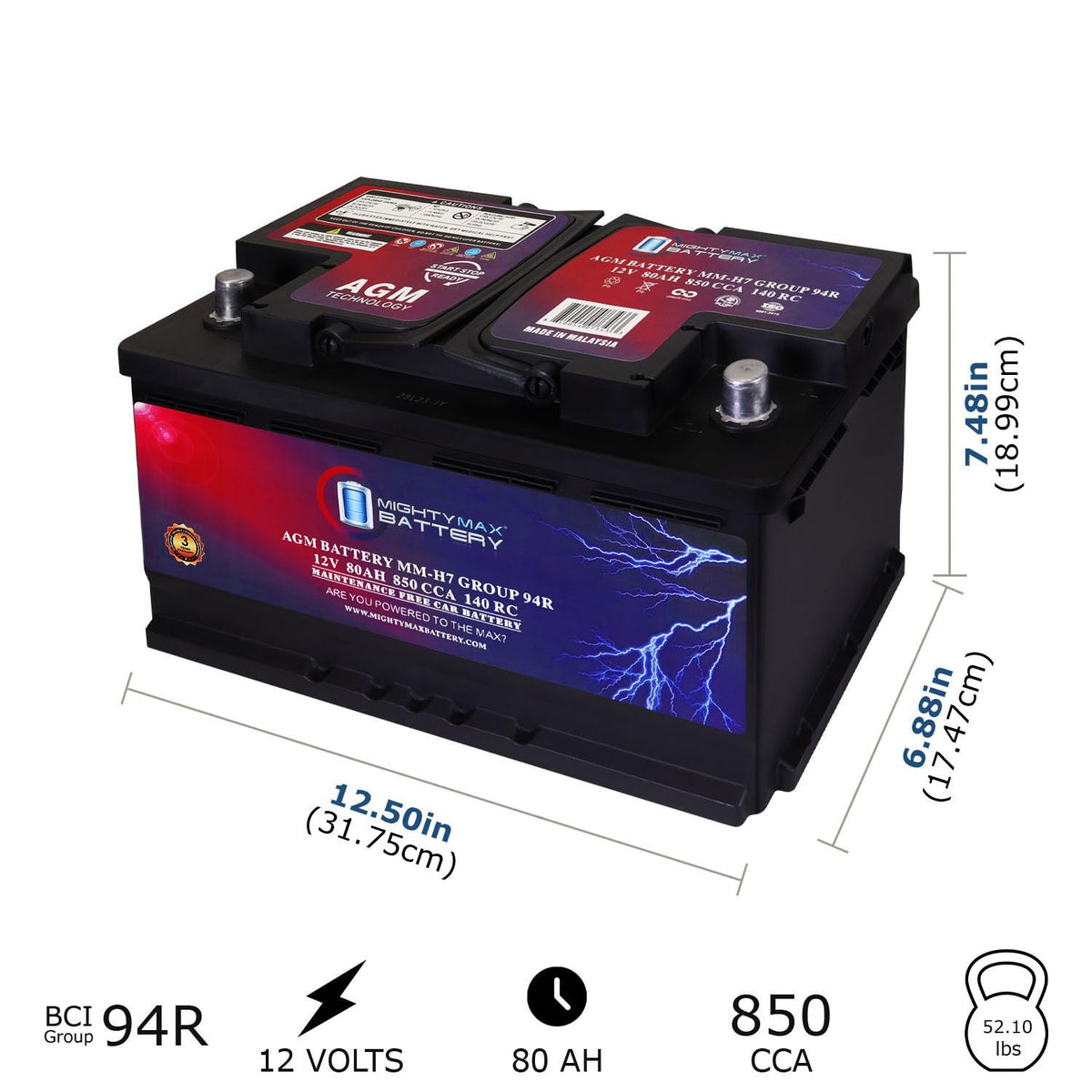 12V 80AH 850 CCA Replacement Battery C9004
