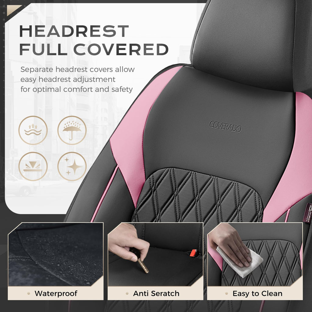 Black Pink Faux Leather Car Seat Covers Full Set B84954