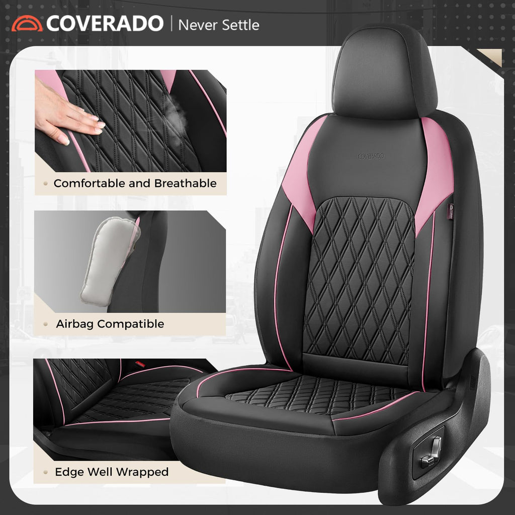 Black Pink Faux Leather Car Seat Covers Full Set B84954
