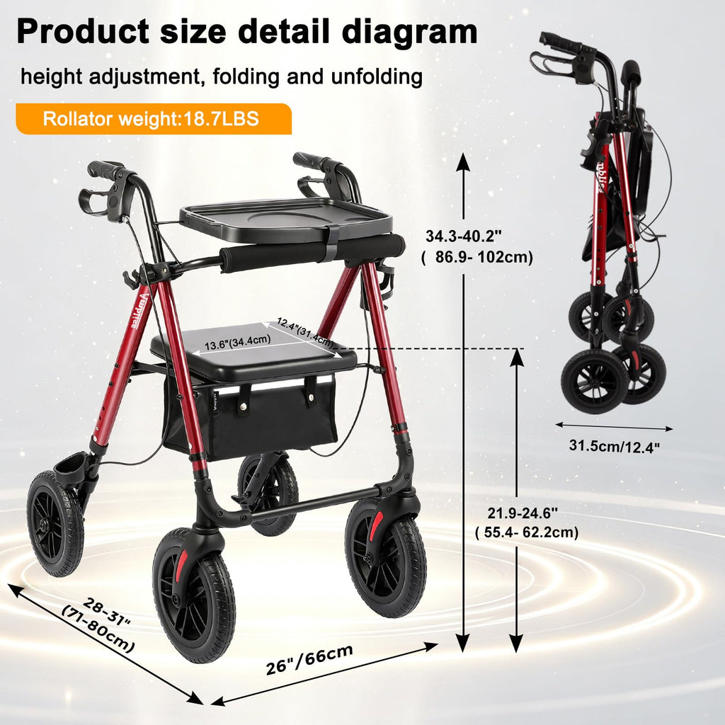 Foldable Rollator Walker with Seat & Tray T4820