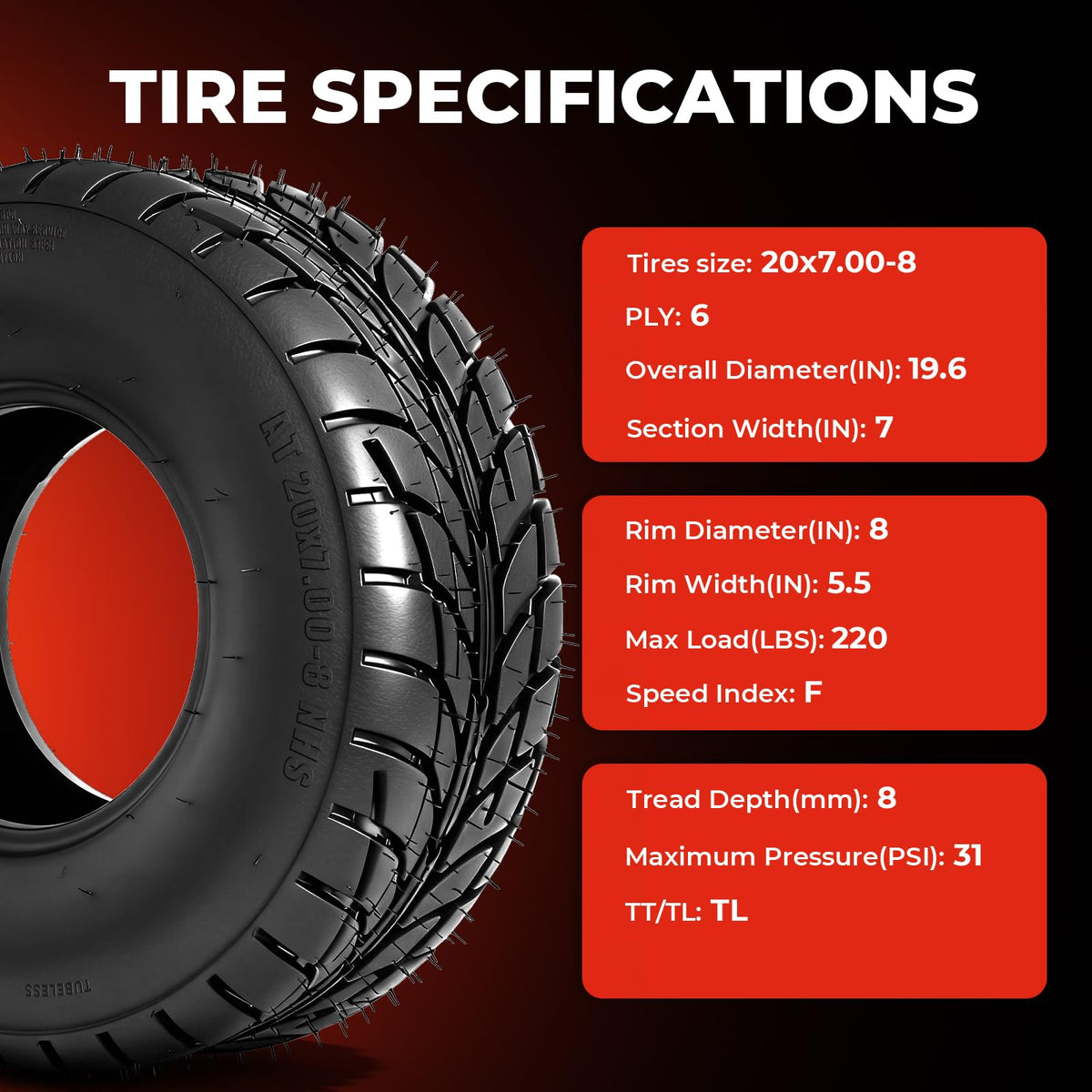 20x7-8 All-Terrain ATV/UTV Tires, Set of 2 M5346