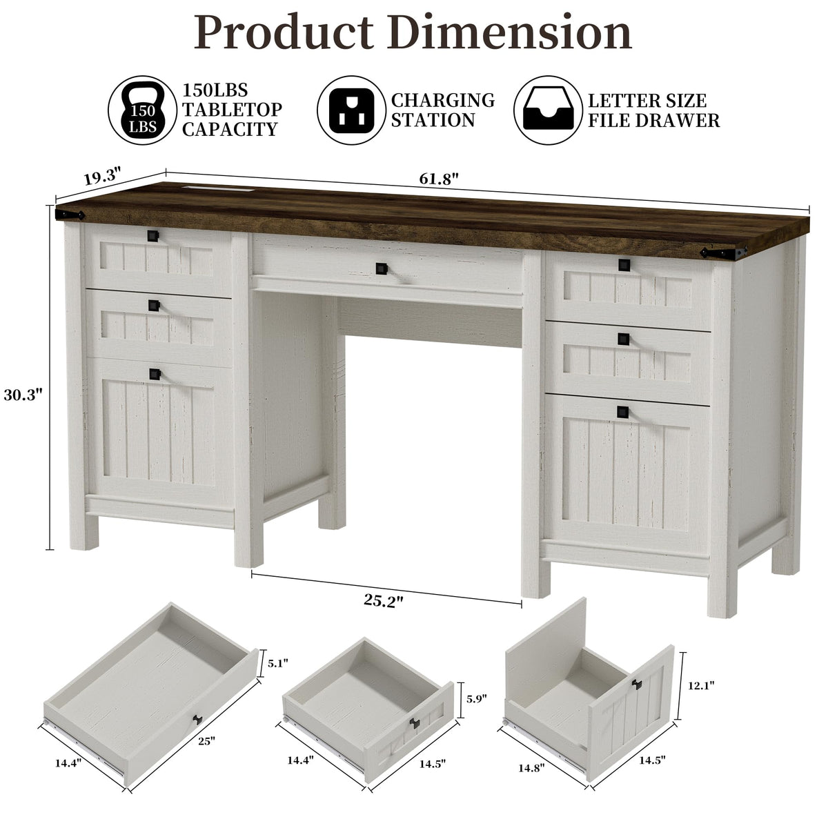 62" Executive Desk with File Drawer & Cabinet K738625